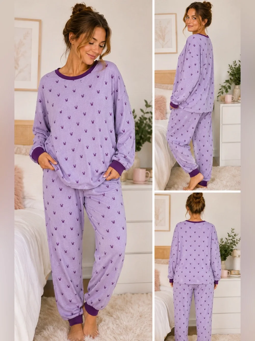 Disney Minnie Mouse Pajama Set XL Purple Soft Lounge Sleepwear